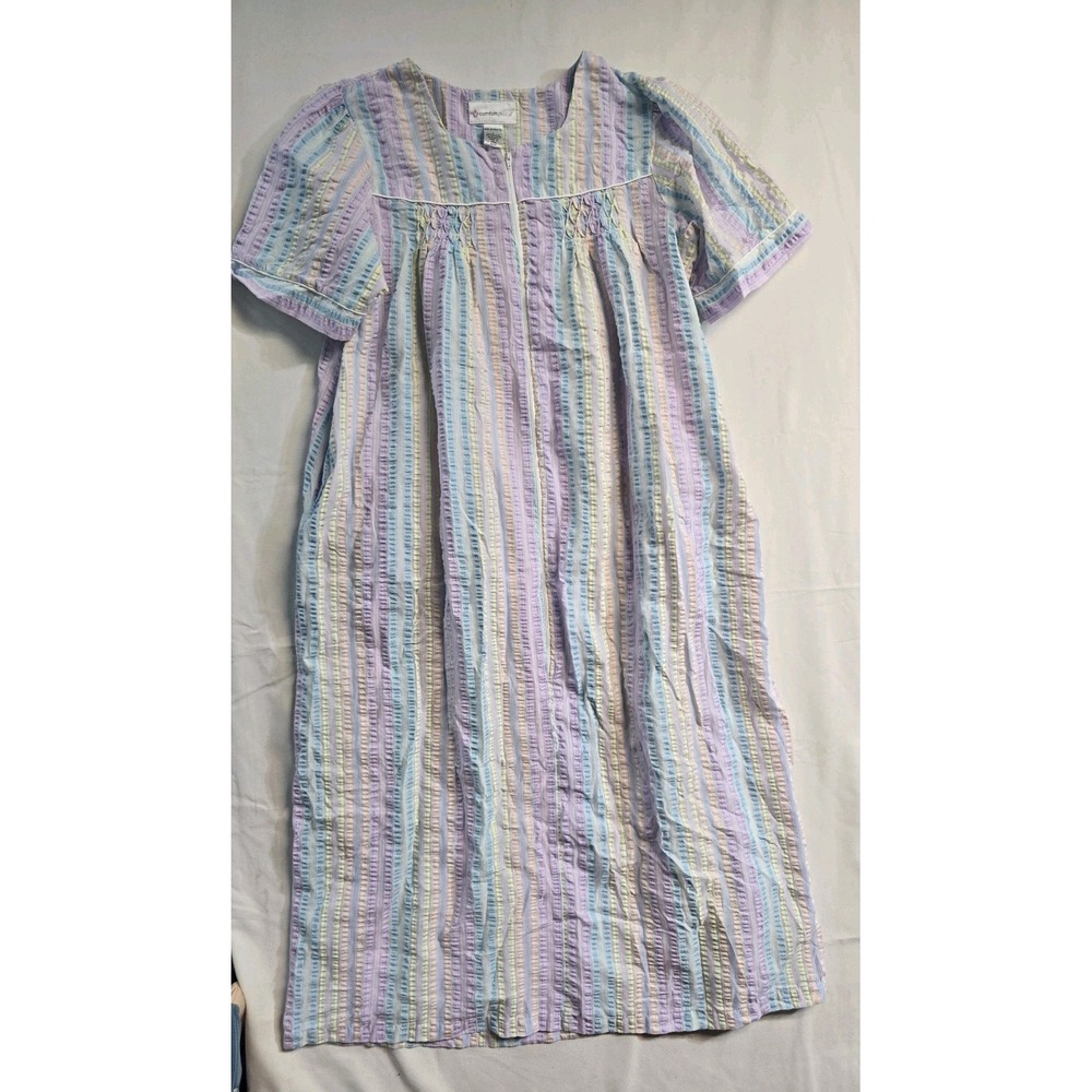 Comfort Choice Women's Long Night Gown Striped  Large  Granny Smocked